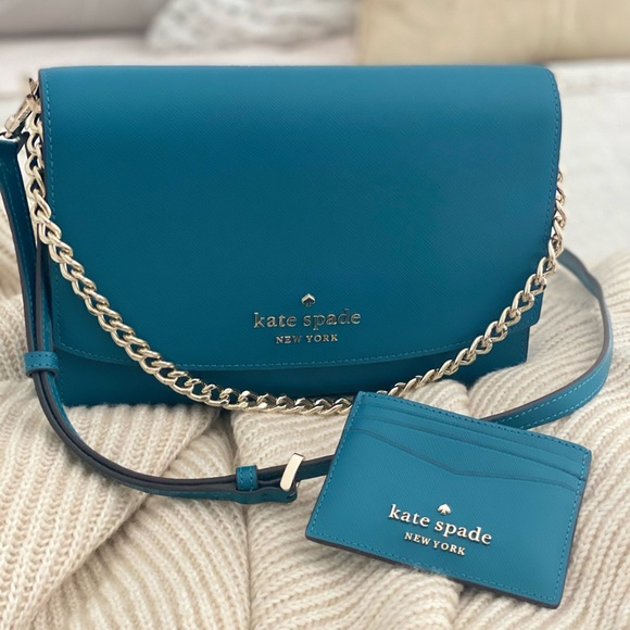 KATE SPADE | peacock Teal Blue Purse Crossbody Shoulder Bag & Slim Card Wallet - Picture 6 of 10